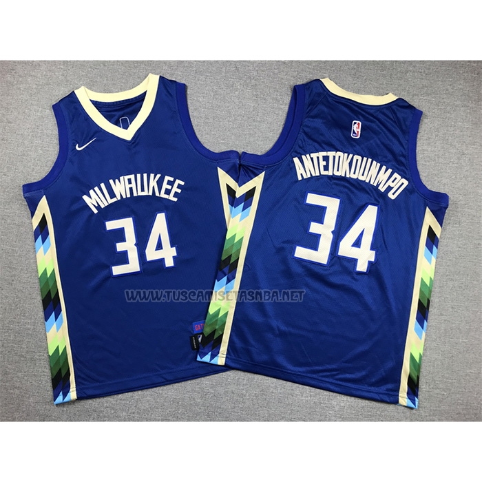 Camiseta Giannis Antetokounmpo NO 34 Nino Milwaukee Bucks Ciudad 2022-23 Azul